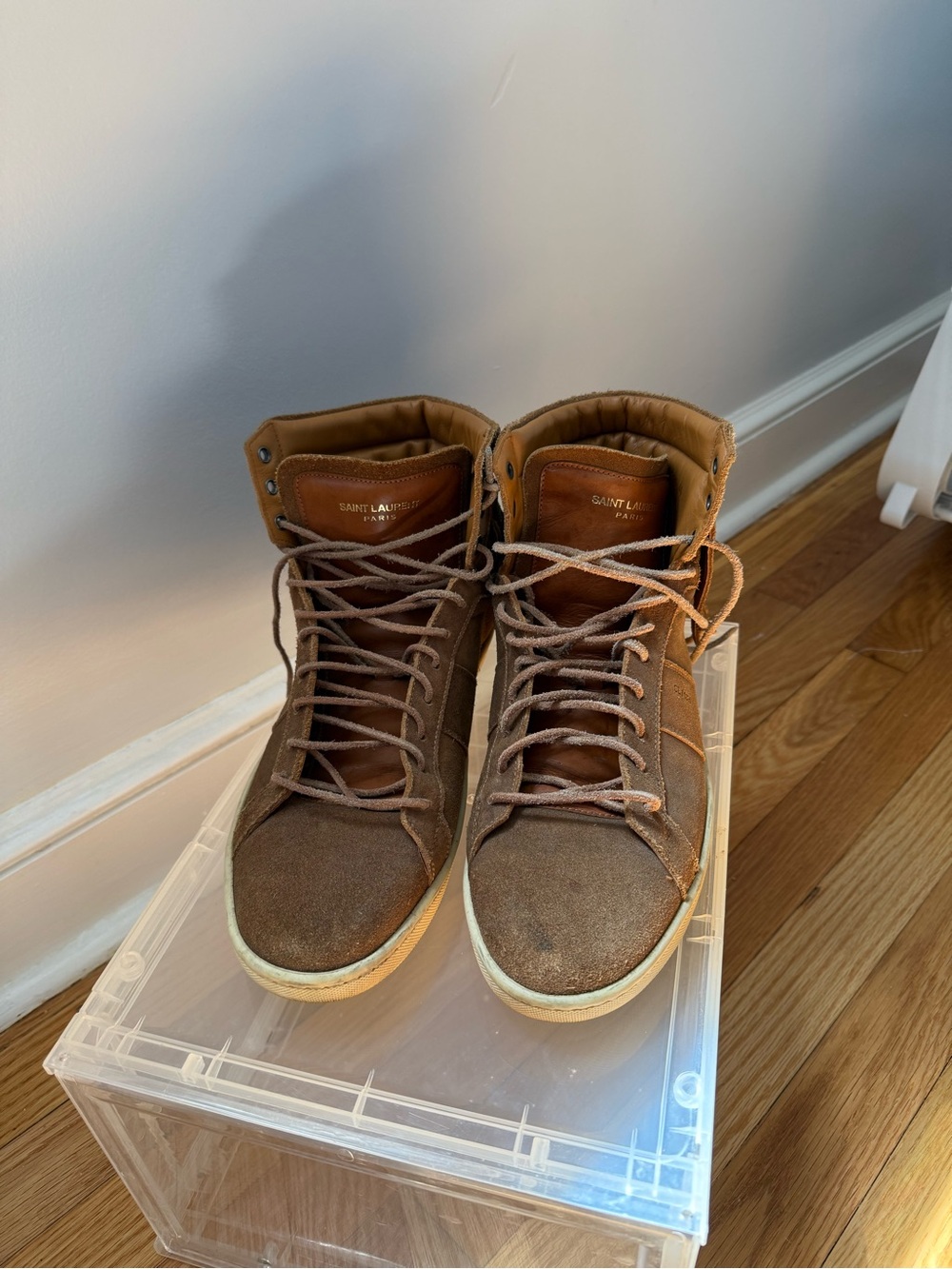 Saint Laurent Tan/Brown High-Top Suede Boots - Picture 2 of 9